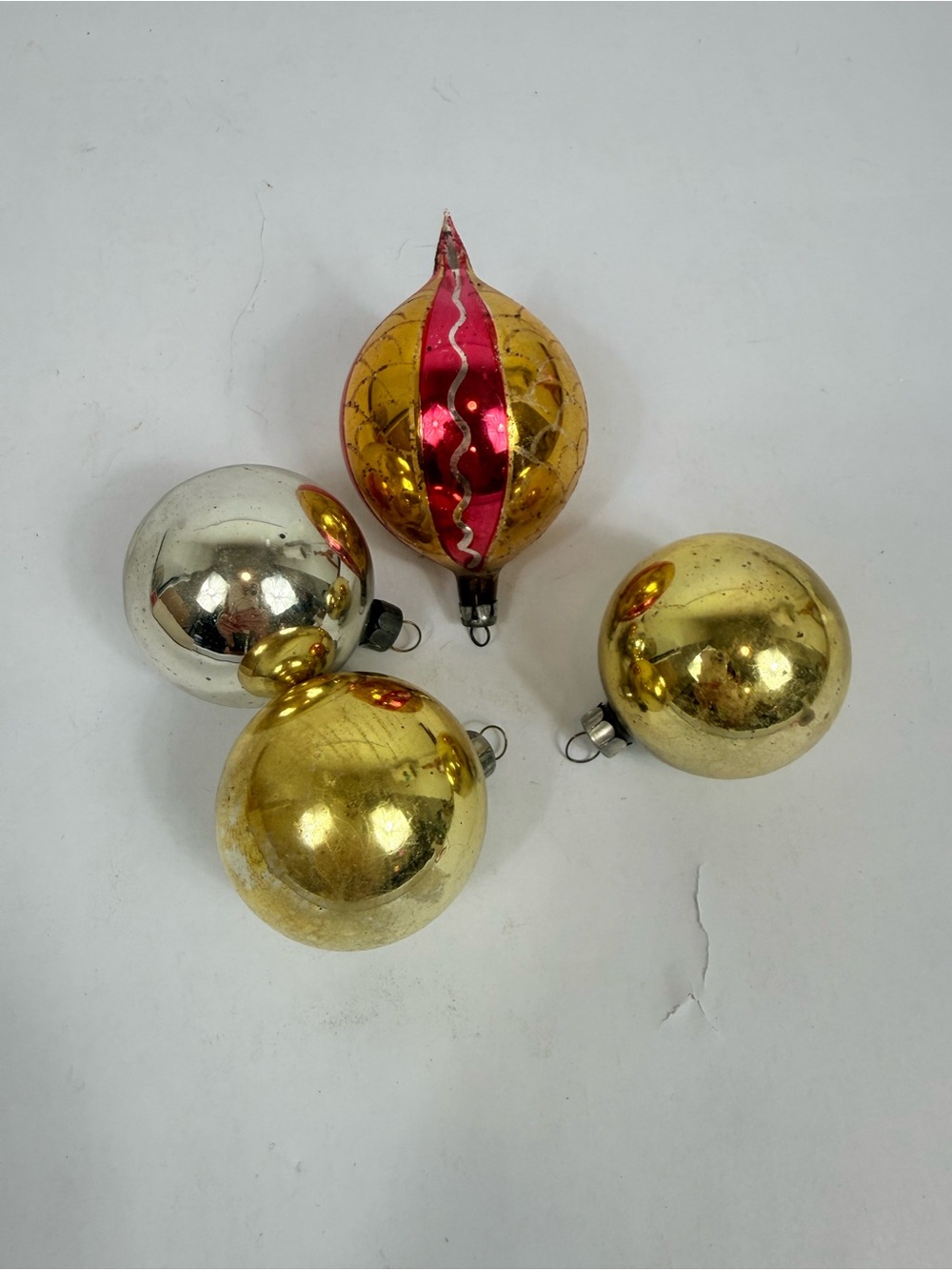 Vintage Holiday Glass Ornaments - Gold, Silver & Red Set